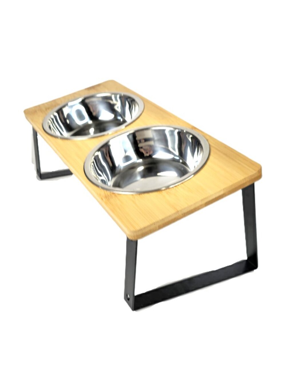 Elevated Dog Bowls with Wood Stand & Stainless Steel Pet Food Water Feeder